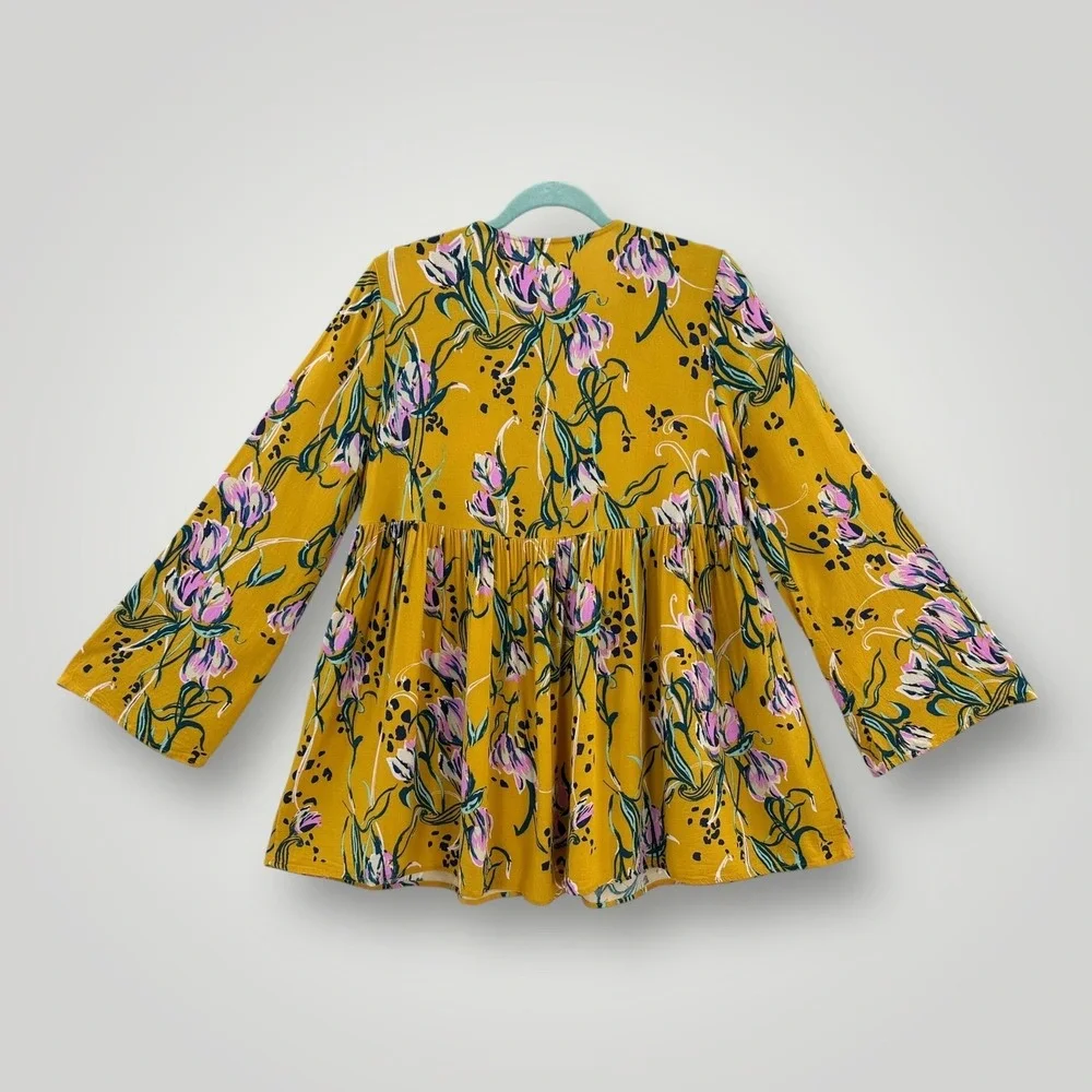 Free People Tunic Top Womens S Oversized Floral Boho Long Sleeve Flowy Rayon‎